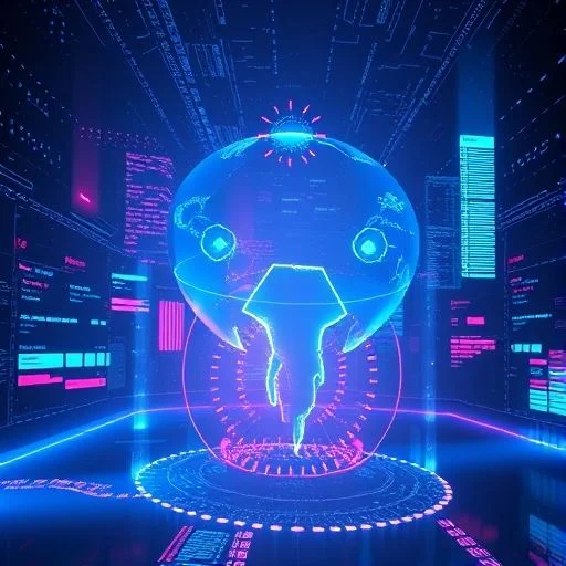 Vast ethereal digital landscape with neural pathways and data streams